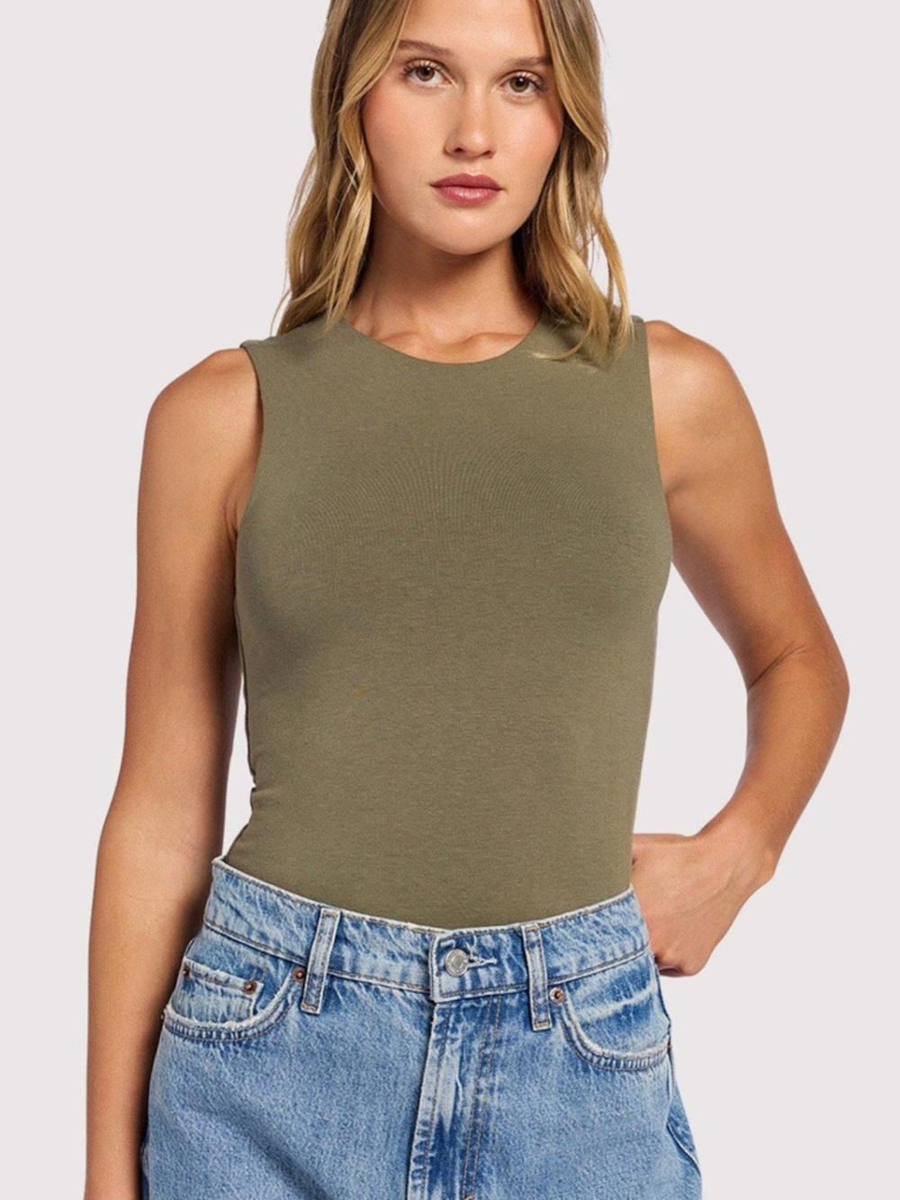 Nuuds Classic Cotton Stretch Crewneck Tank Bodysuit Green Size Large - Picture 1 of 5